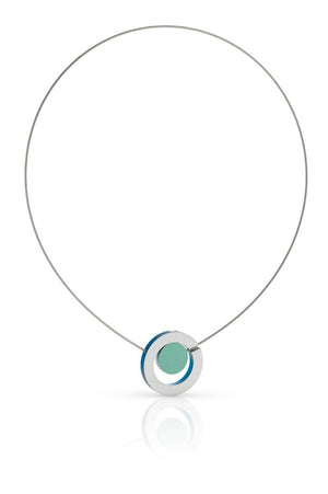 Collier Gekleurd rondje in een ring Blauw Groen C216B
